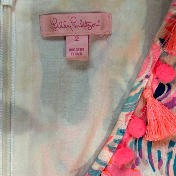 Lilly Pulitzer Pink Blue Print Shift Dress Tassels Preppy - Picture 3 of 11